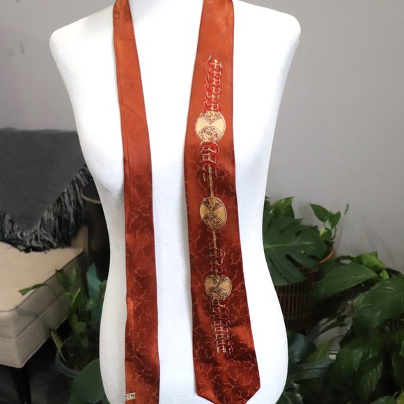 Vintage Mid-Century Men's Silk Art Deco Feather Print Silk Tie - Picture 1 of 7